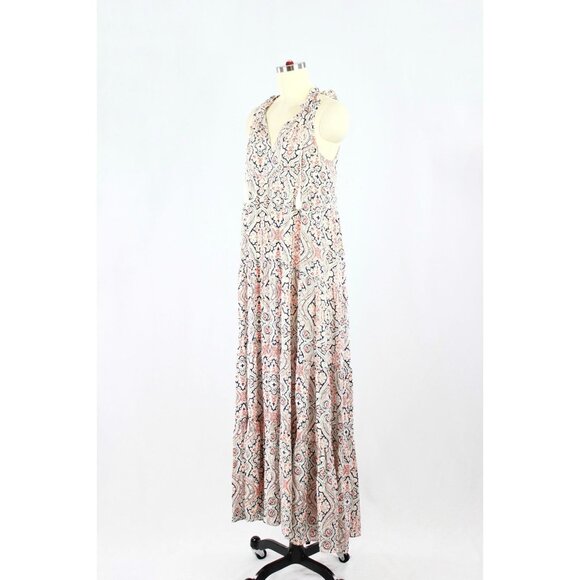 CLUB MONACO Whiite Printed Silk Crepe Ruffle Tiered A-Line Maxi Dress, Size 0 - Picture 4 of 15